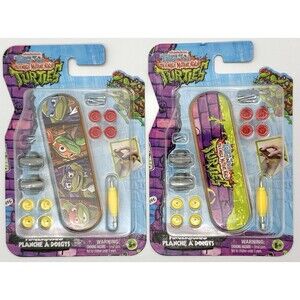Set of 2 Tales of the TMNT Mini Fingerboard Skateboard Cake Topper Toy Deck